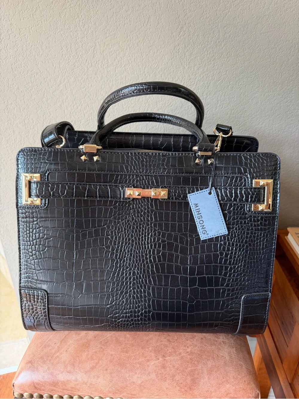 Black Croc Embossed Luxury Pet Carrier NWT